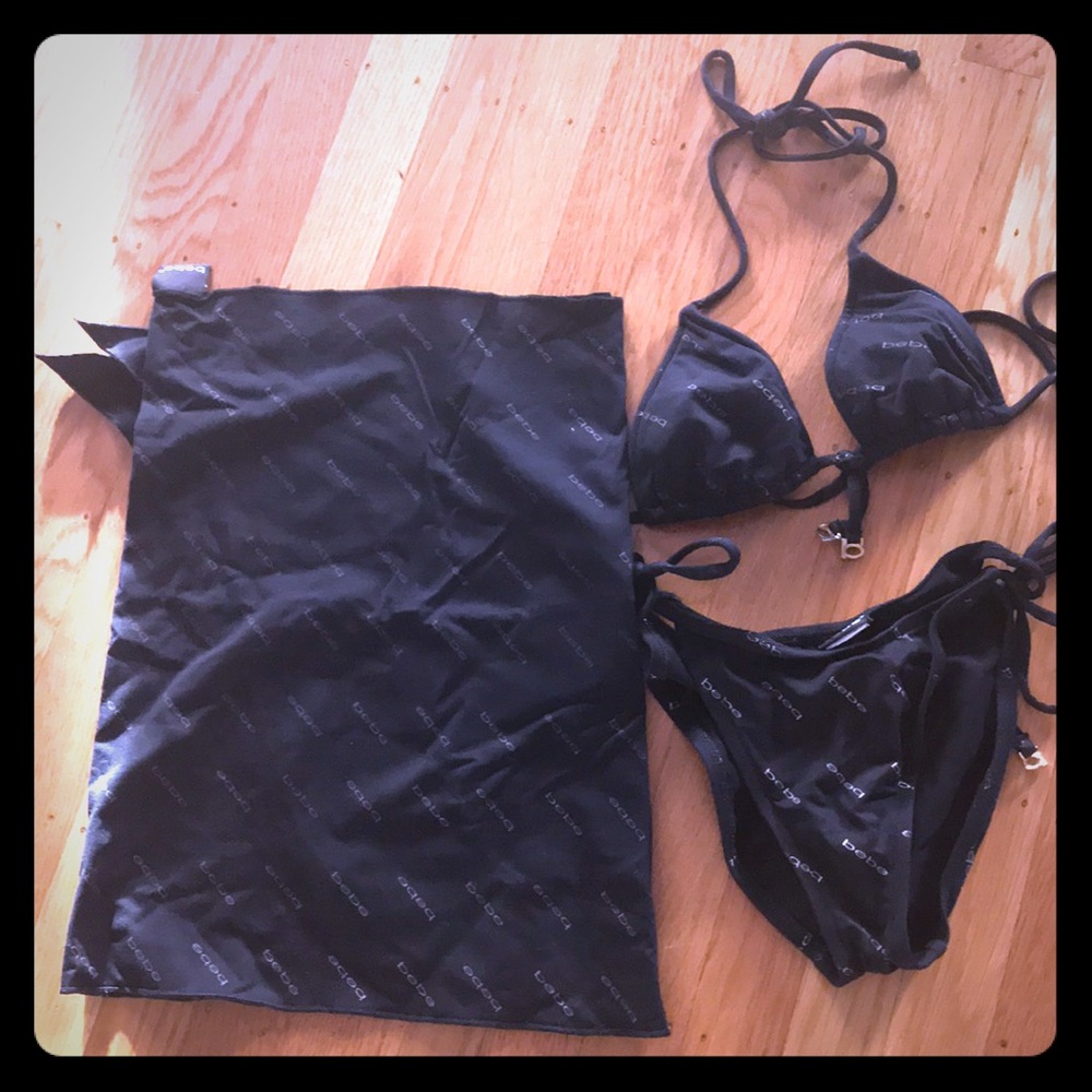 Bebe bikini with coverup skirt,XS black